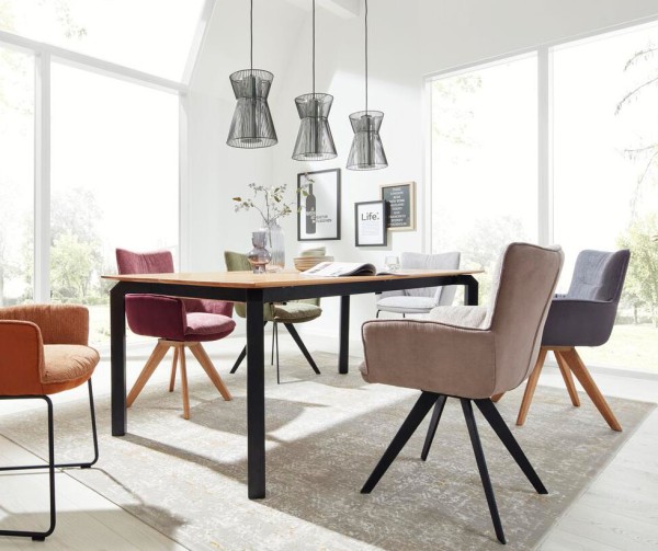 Interliving Design-Tisch 5111 Eiche Massivholztisch Holztisch massiv Holz und Metall ausziehbarer Esstisch mit Rollen