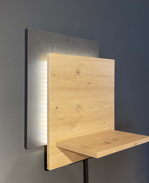 MCA Wohnkombination Toulouse Balkeneiche Bianco Wohnzimmer Serie Regal beleuchtet klein dekorativ Holz Anthrazit LED-Beleuchtung