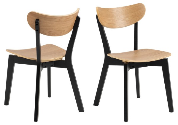 Actona Esszimmerstuhl Roxby Eiche/Schwarz moderner Holzstuhl Stuhl aus Holz schwarzes Gestell bequem Esszimmerstuhl Stühle für Küche rustikal