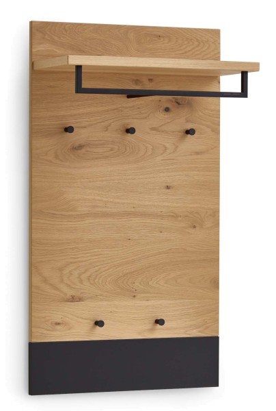 Voss Garderobenpaneel Levio Eiche/Schwarz rustikales modernes Design praktisches Wandpaneel Flurmöbel Dielenmöbel Hutablage Haken Holzoptik