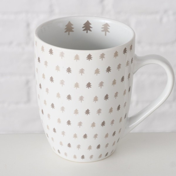 Boltze Becher Risor Porzellan Weihnachtsbecher Tasse aus Porzellan Tannenmotiv Tannenmuster Beigetöne Kaffeebecher nordic nordische Weihnachten