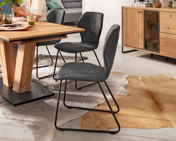 Niehoff Design-Stuhl Milton stone Esszimmerstuhl Stuhl mit Polster grau Kufengestell Eisen Schwarz Microfaser Bezug