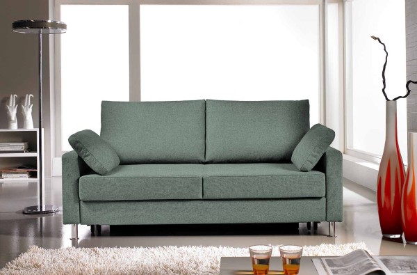 Bali Sofa Flexa Mint 2-Sitzer Sofa mit Schlaffunktion Schlafsofa Stoffbezug Flachgewebe mintgrün Füße in Chrom modern schlicht