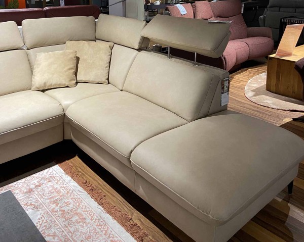 Interliving Polstergarnitur 4357 Ecru Couch aus Leder mit Kopfteilverstellung höhenverstellbar bequem komfortabel