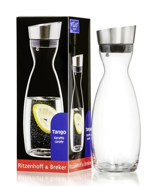 Ritzenhoff und Breker Karaffe mit Ausguss Tango stilvoll praktisch mit Sieb aus Glas Ausgießer Edelstahl Silikonring 1 L formschöne Glaskanne