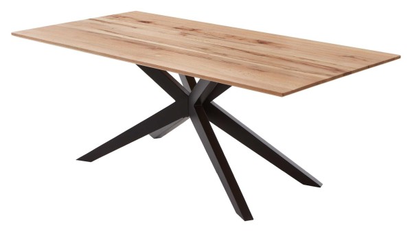Niehoff Design-Tisch Windhoek Balkeneiche Esstisch aus Massivholz gemaserte Tischplatte Balkeneiche strukturgehobelt Sterngestell Eisen Schwarz