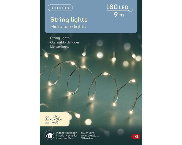 Kaemingk Micro LED Strangbeleuchtung 49.7032 silber/warmweiß Lichterkette aus Silberdraht für Indoor Outdoor Micro LEDs warmweiß leuchtend