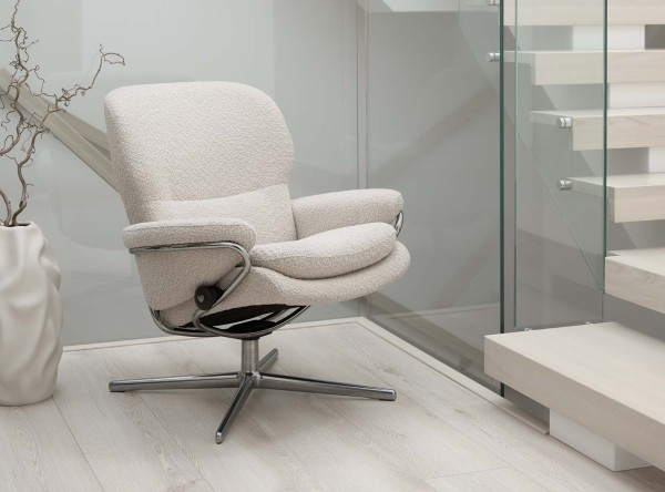 Stressless Sessel Rome white Relaxsessel mit Funktion Sessel zum Wippen Chrom Gestell moderner Sessel Wohnzimmer Lounge