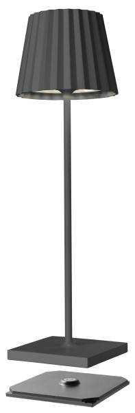 Sompex Leuchte Troll 2.0 anthrazit Outdoor Indoor Tischleuchte Plissee-Schirm modern schlicht akkubetrieben dimmbare Leuchte mit Ladestation