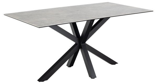 Actona Esstisch Heaven Grau Tisch für Esszimmer 160x90cm rechteckig Keramik Tischplatte schwarzes Kreuzgestell Metall pulverbeschichtet