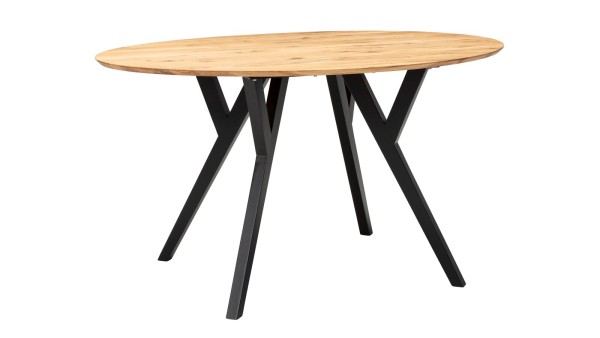 Standard Furniture Esstisch Mak Eiche Ovaler Esstisch skandinavisch scandi schwarze Tischbeine Massivholzplatte Tisch Holz massiv