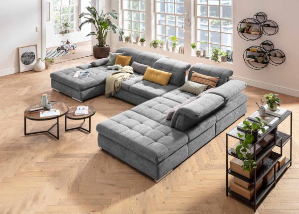 POCO Polstergarnitur Santa Lucia Grau Große Couch Sofalandschaft weicher Stoffbezug U-Form modern