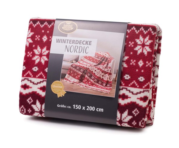 Gözze Heim- und Schlafdecke Nordic Rot Kuscheldecke Wohnzimmer Schlafzimmer Norwegermuster nordische Weihnachten