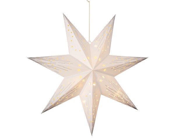 Kaemingk LED-Stern 48.7079 Weiß Papierstern beleuchtet LEDs warmweiß Weihnachtsbeleuchtung Papierschirm in Sternform Zeitschalter