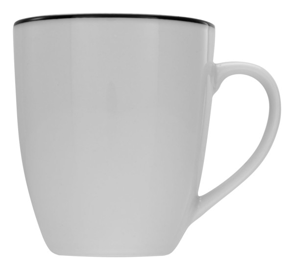 CreaTable Kaffeebecher Luna Black Line Weiß klassische Tasse aus Porzellan 30cl spülmaschinenfest mikrowellengeeignet schwarze Linie am Rand