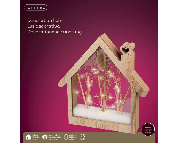 Kaemingk Micro LED Rahmenbeleuchtung 48.6425 Holz Dekoration für Weihnachten Holzhaus beleuchtet Timer Zeitschalter klassisch
