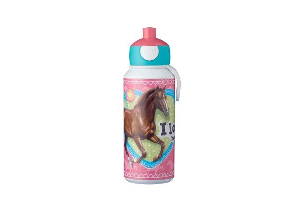 Mepal Trinkflasche Pop-up Campus My Horse Kinderflasche Kindergarten Schule einfach zu öffnen Pferdemotiv rosa 400 ml BPA-frei auslaufsicher spülmaschinengeeignet