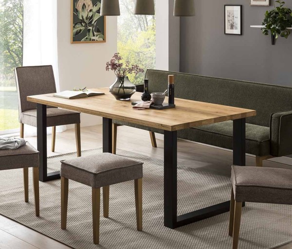 Standard Furniture Esstisch Randels XL Eiche rustikal geölt ausziehbarer Esstisch Massivholz Kufenfüße kufenförmige Tischfüße modern rustikaler Esstisch 180x90cm