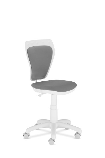 Nowy Styl Kinderdrehstuhl Ministyle Grau/Weiß Kinderzimmerstuhl Schreibtischstuhl für Kinder ergonomisch bequem gepolstert weißes Gestell hellgrauer Bezug