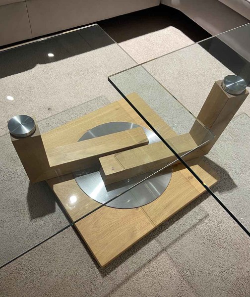 Venjakob Couchtisch 4331 Wildeiche/Glas verstellbare Tischplatten Glasplatten Couchtisch Holzgestell modern elegant