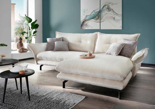 Benformato Eckgarnitur Lava weiß Relaxsofa Ecksofa modern helle Couch weicher Stoffbezug Armlehnverstellung Armteilverstellung