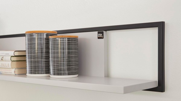 Interliving Wohnwand 2107 Eiche Wandboard grau schwarz mit Ablage Wohnzimmer Wohnzimmermöbel modern Möbelserie