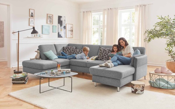 Zehdenick Polstergarnitur MM-ZE1080 Steel hübsche Wohnlandschaft U-Sofa U-Form Couch großes Sofa schlichtes Familiensofa grau modern elegant