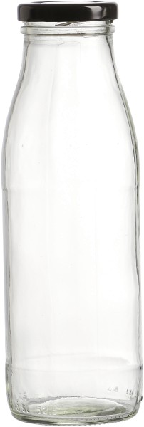 Ritzenhoff und Breker Milchflasche Mara Glas Glasflasche mit Deckel für Milch Saftflasche aus Glas transparentes Klarglas schwarzer Deckel 500 ml