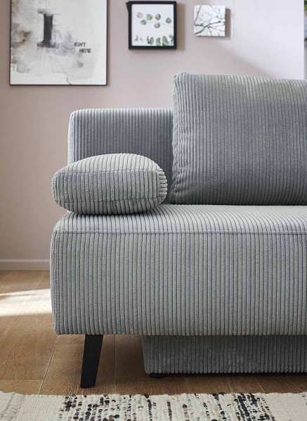 Restyl Schlafsofa Sandy grau modernes Sofa mit Bettfunktion Bettkasten Cord Couch hellgrau mit Kissen