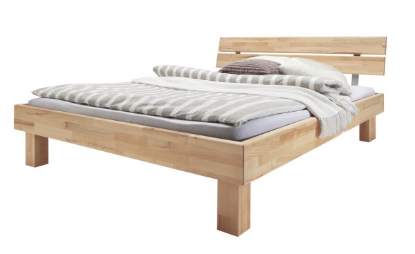 Modular Bett Varese Kernbuche Holzbett hohes Kopfteil 140cm Einzelbett Naturholz stabil robust langlebig